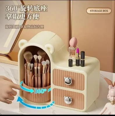 High Quality Rotating Bear Makeup Organizer Stylish Makeup Plastic Storage Box with Drawers Dust Proof Vanity Desktop Case for Cosmetics Skincare Storage Box