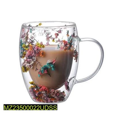 Fillings Dry Flowers Double Wall Glass Cup - 300ml