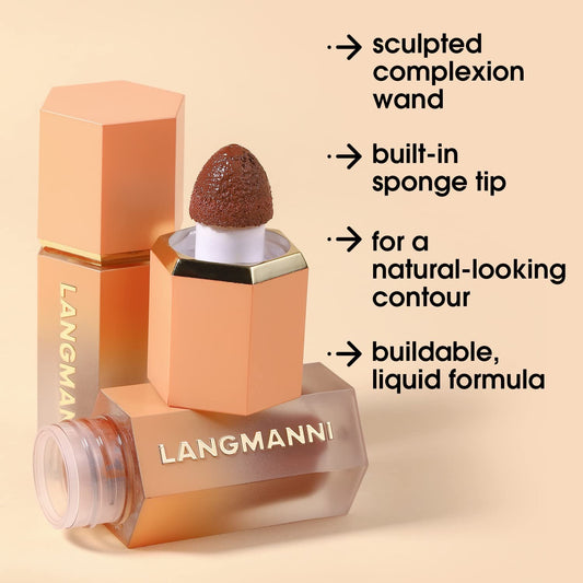 URQT Highly Pigmented Liquid Contour - Built-in Sponge Tip Sculpted Complexion Wand With Long Lasting Natural Buildable Highlighters and Bronzer (Contour+Blush+Highlighter)