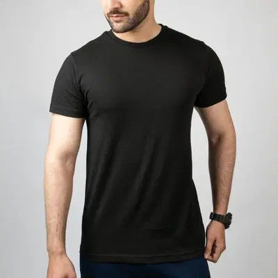 Men's Cotton Jersey Plain T-Shirt - 1 Pc, Round Neck - Black