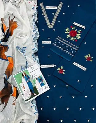 3 Pcs Women's Unstitched Embroidered Suit