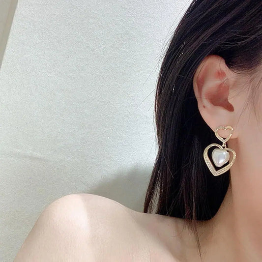 Love Heart Design Gold Plated Gemstone Earrings