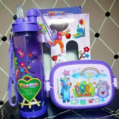 High Quality Gift Box 2 in 1 Water Bottle and Lunch Box Gift Set | Gift Box | School Water Bottle and Lunch Box Gift Set Kids School Lunch Box School Tiffin Box and Water Bottle With Spoon Best For Gifting Baby and Baba Premium Quality Big Size Gift Pack