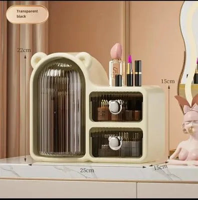 High Quality Rotating Bear Makeup Organizer Stylish Makeup Plastic Storage Box with Drawers Dust Proof Vanity Desktop Case for Cosmetics Skincare Storage Box
