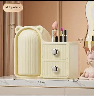 High Quality Rotating Bear Makeup Organizer Stylish Makeup Plastic Storage Box with Drawers Dust Proof Vanity Desktop Case for Cosmetics Skincare Storage Box