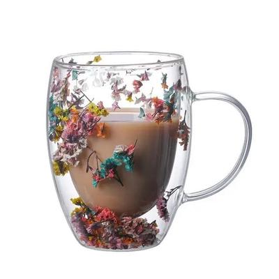 Fillings Dry Flowers Double Wall Glass Cup - 300ml