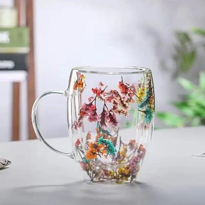 Fillings Dry Flowers Double Wall Glass Cup - 300ml
