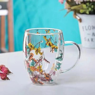 Fillings Dry Flowers Double Wall Glass Cup - 300ml