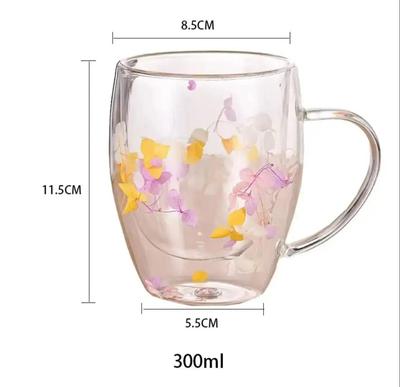 Fillings Dry Flowers Double Wall Glass Cup - 300ml