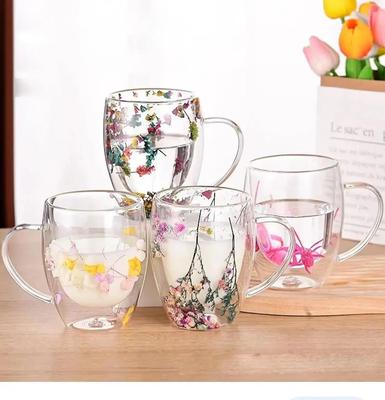 Fillings Dry Flowers Double Wall Glass Cup - 300ml