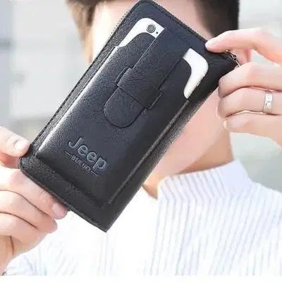 Unisex Leather Wallet - 1 Pc Slim Profile with Zipper Closure