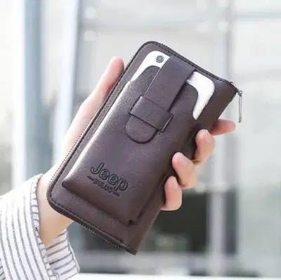 Unisex Leather Wallet - 1 Pc Slim Profile with Zipper Closure