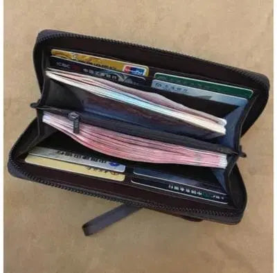 Unisex Leather Wallet - 1 Pc Slim Profile with Zipper Closure