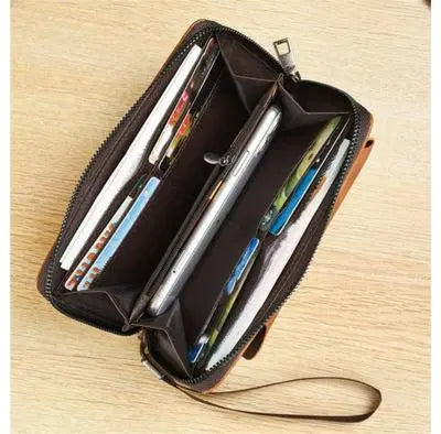 Unisex Leather Wallet - 1 Pc Slim Profile with Zipper Closure