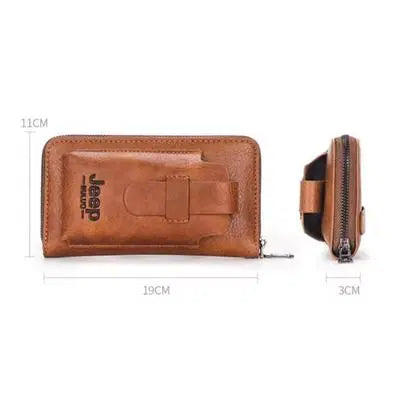 Unisex Leather Wallet - 1 Pc Slim Profile with Zipper Closure