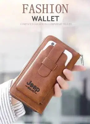 Unisex Leather Wallet - 1 Pc Slim Profile with Zipper Closure